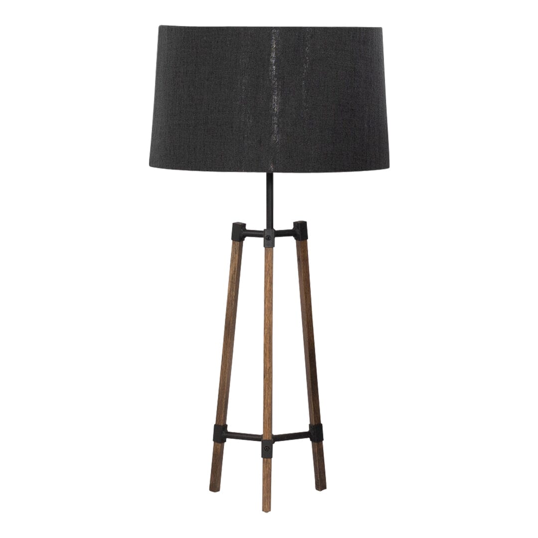 Avery Side Lamp (Charcoal Shade + Wood & Black Metal Body) Side Lamp Leather Gallery 