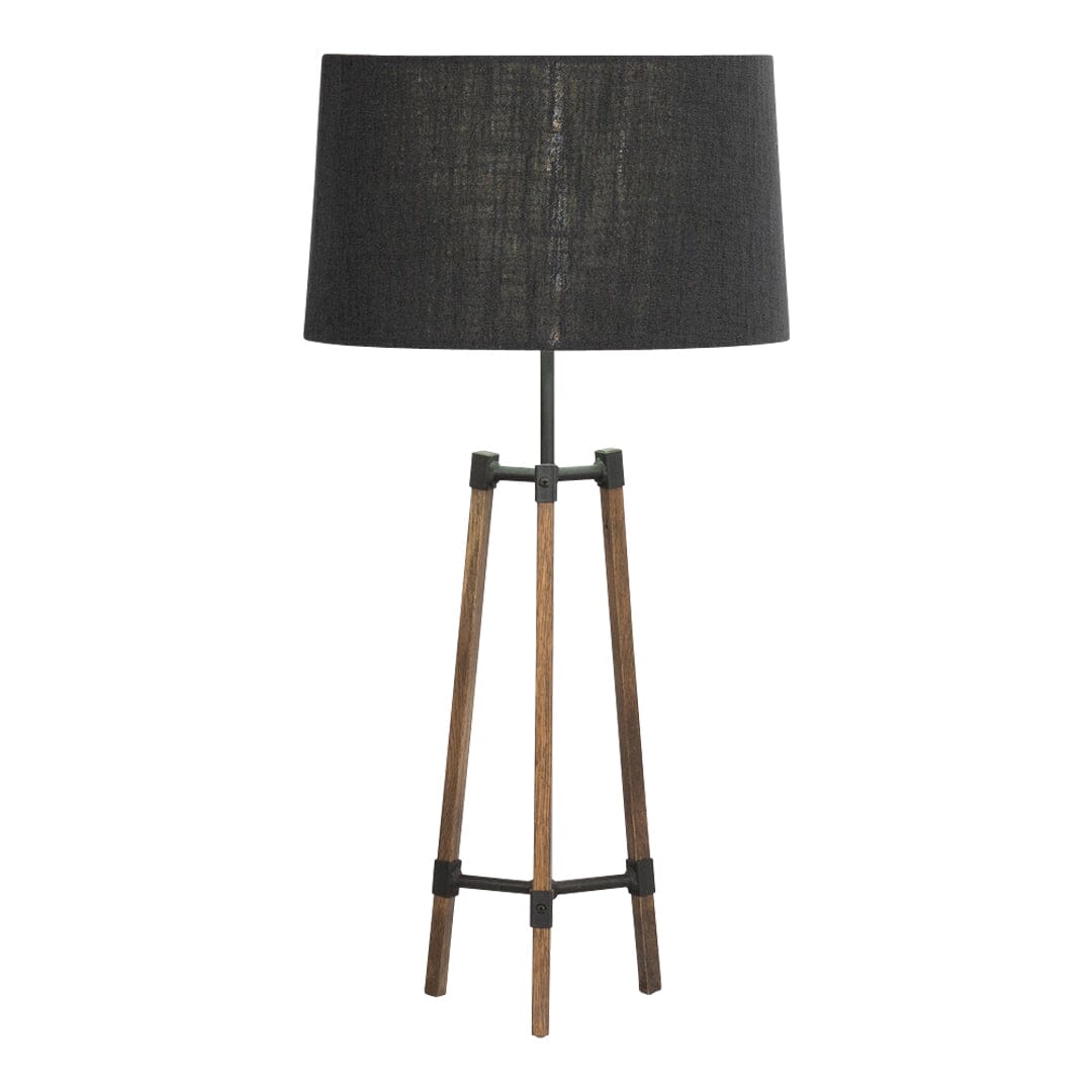Avery Side Lamp (Charcoal Shade + Wood & Black Metal Body) Side Lamp Leather Gallery Wood & Black Height with Shade -79cm (Shade 37cm x 24h)