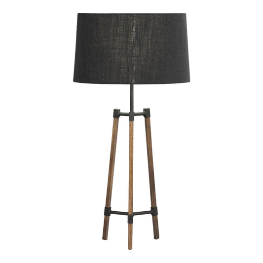 Avery Side Lamp (Charcoal Shade + Wood & Black Metal Body) Side Lamp Leather Gallery Wood & Black Height with Shade -79cm (Shade 37cm x 24h)