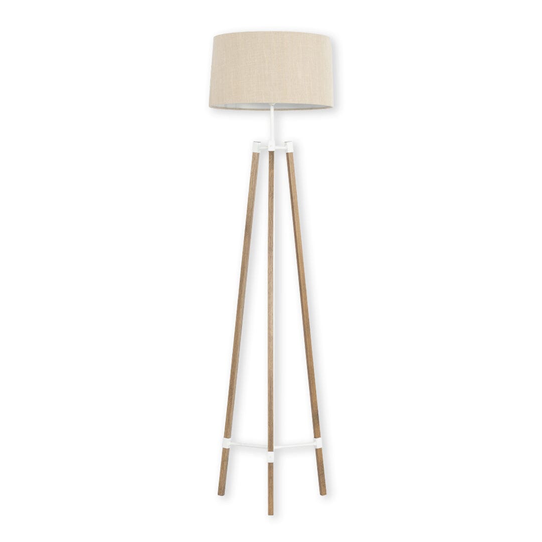 Avery Standing Lamp (Sand Shade + Wood & White Metal Body) Floor Lamp Leather Gallery