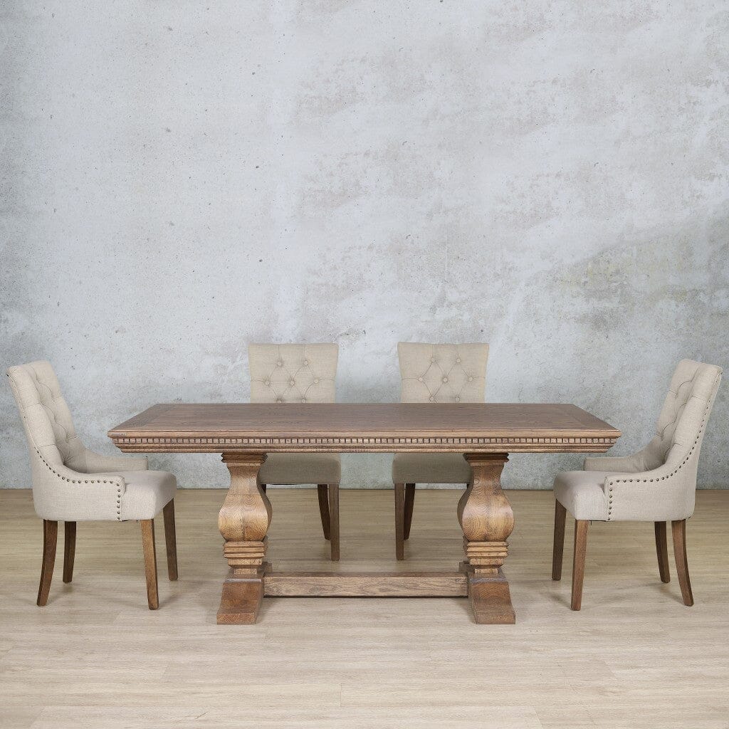 Belmont Fluted Wood &amp; Duchess 6 Seater Dining Set Dining room set Leather Gallery Antique Dark Oak