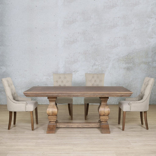 Belmont Fluted Wood & Duchess 6 Seater Dining Set Dining room set Leather Gallery Antique Dark Oak