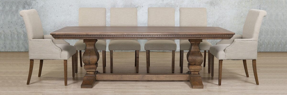 Belmont Fluted Wood Top & Baron 10 Seater Dining Set Dining room set Leather Gallery 