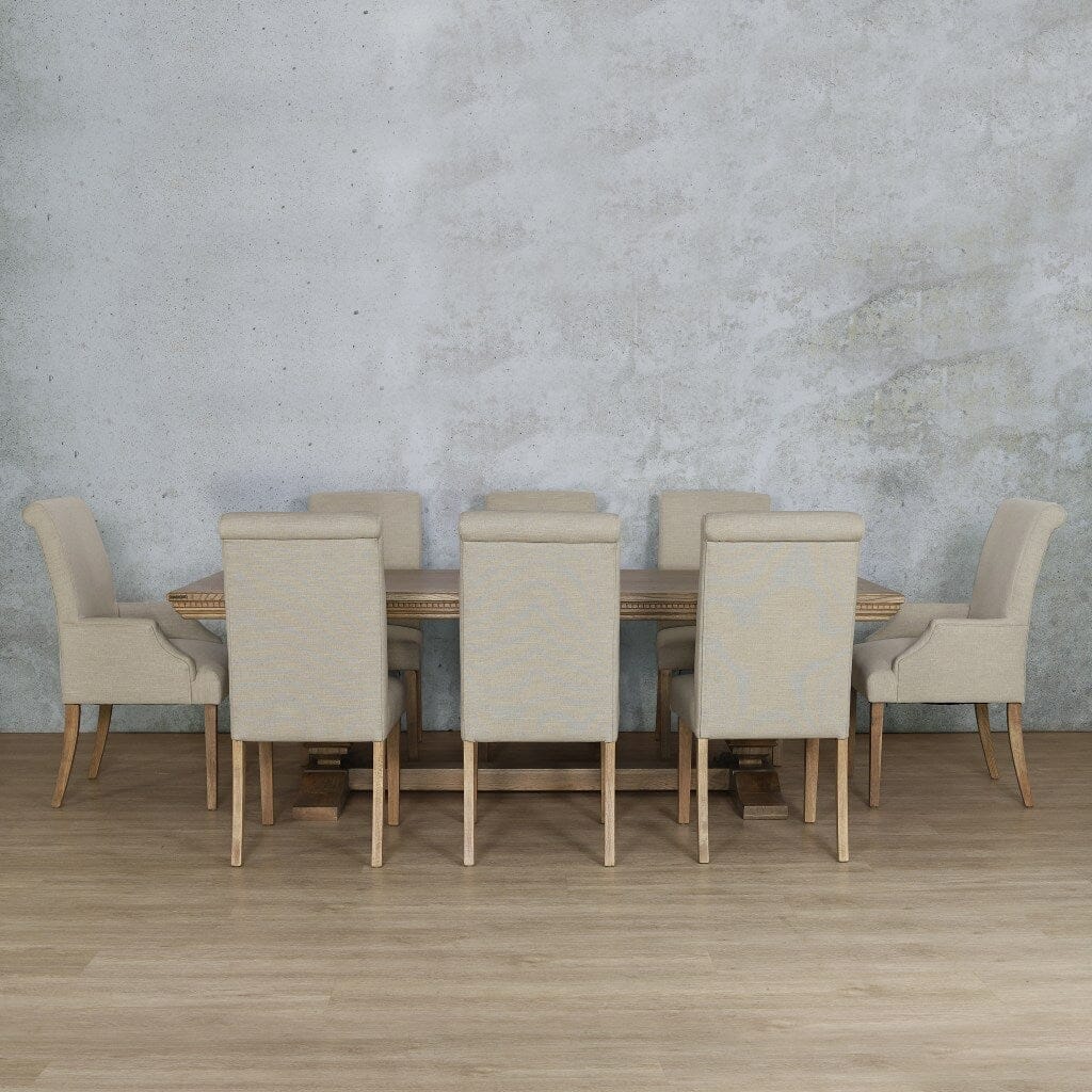 Belmont Fluted Wood Top & Baron 8 Seater Dining Set Dining room set Leather Gallery  Antique Natural Oak 