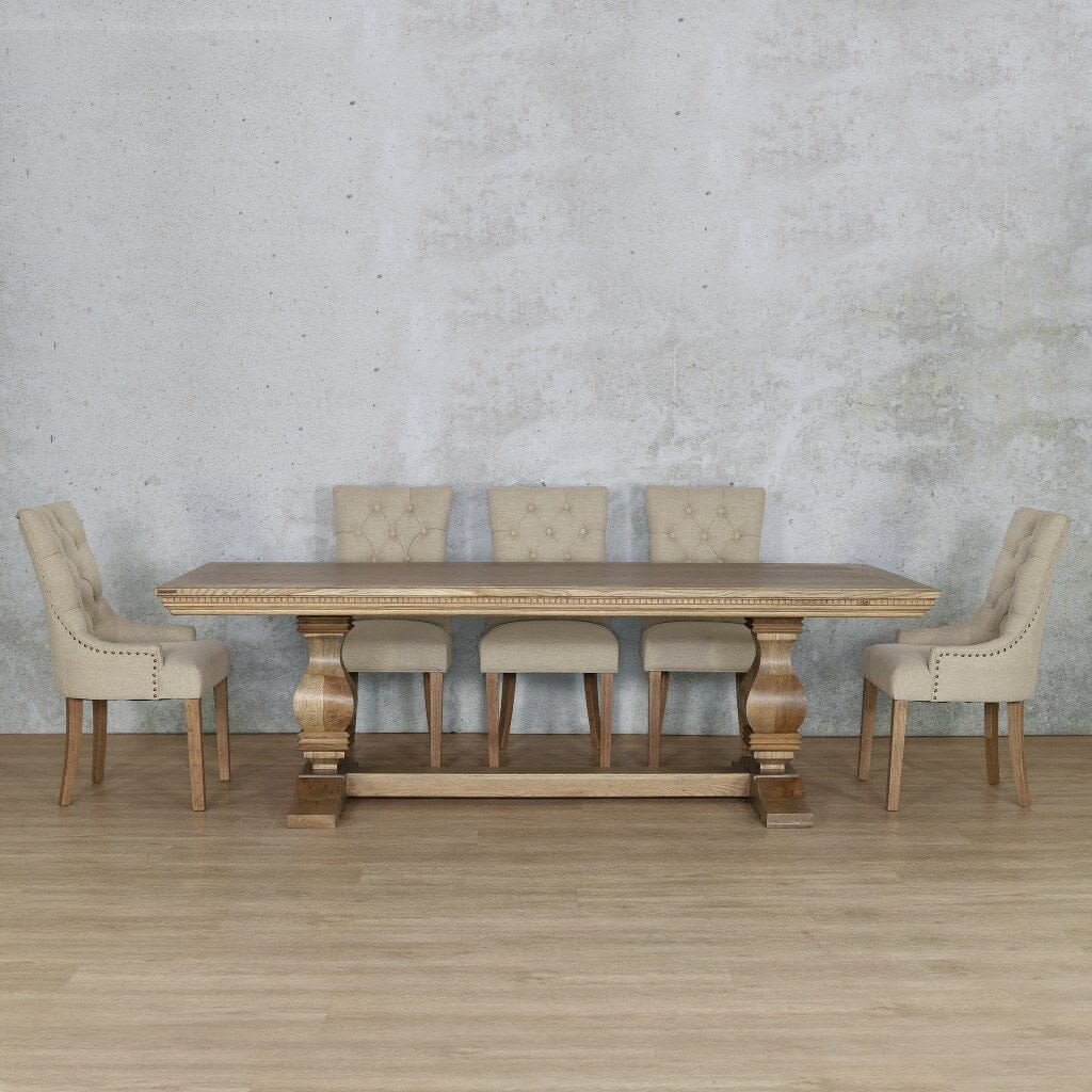 Belmont Fluted Wood Top & Duchess 8 Seater Dining Set Dining room set Leather Gallery Antique Natural Oak 