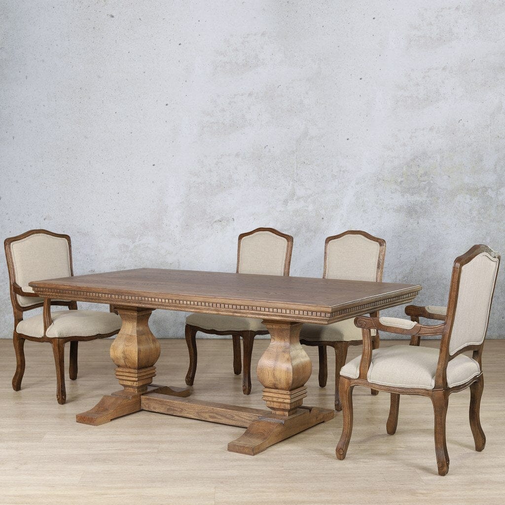 Belmont Fluted Wood Top & Duke 6 Seater Dining Set Dining room set Leather Gallery  Antique Dark Oak 
