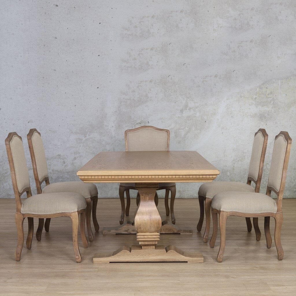 Belmont Fluted Wood Top & Duke 6 Seater Dining Set Dining room set Leather Gallery Antique Natural Oak 