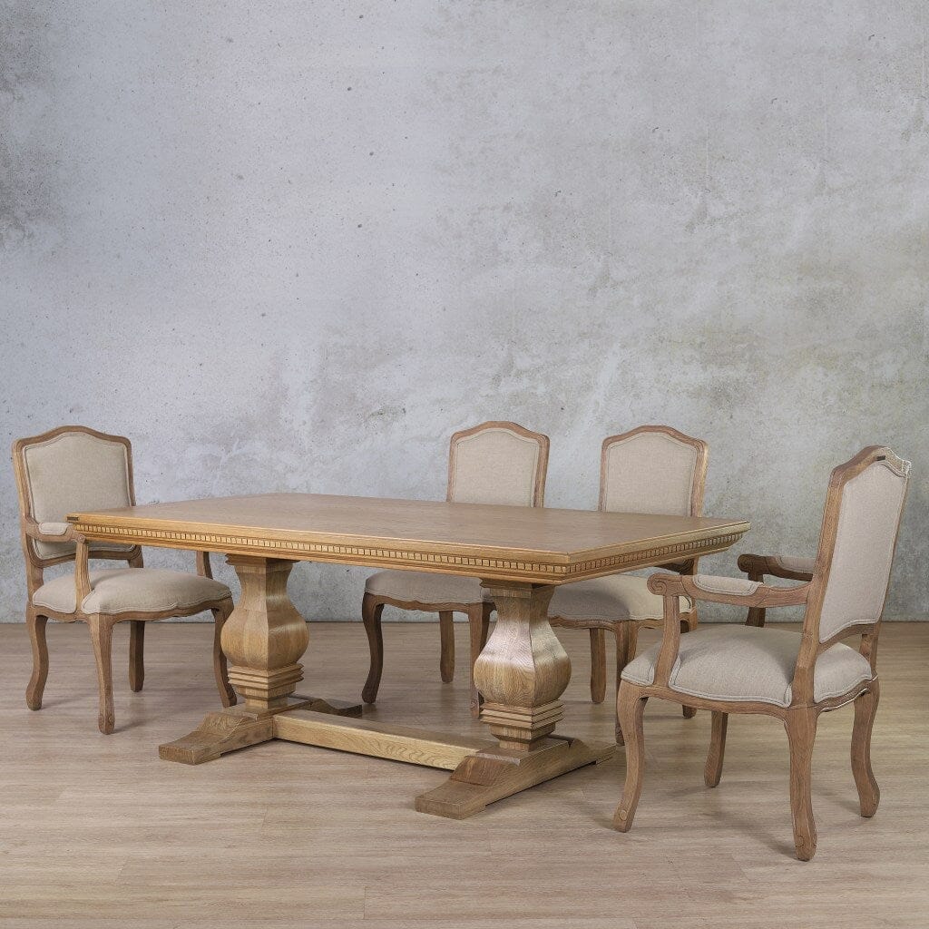 Belmont Fluted Wood Top & Duke 6 Seater Dining Set Dining room set Leather Gallery Antique Natural Oak 