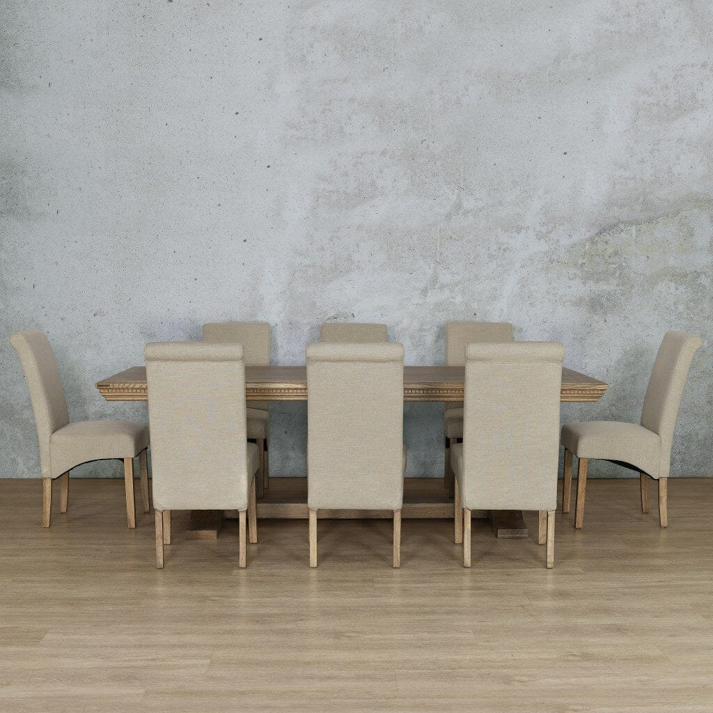 Belmont Fluted Wood Top & Windsor 8 Seater Dining Set Dining room set Leather Gallery  Antique Natural Oak 