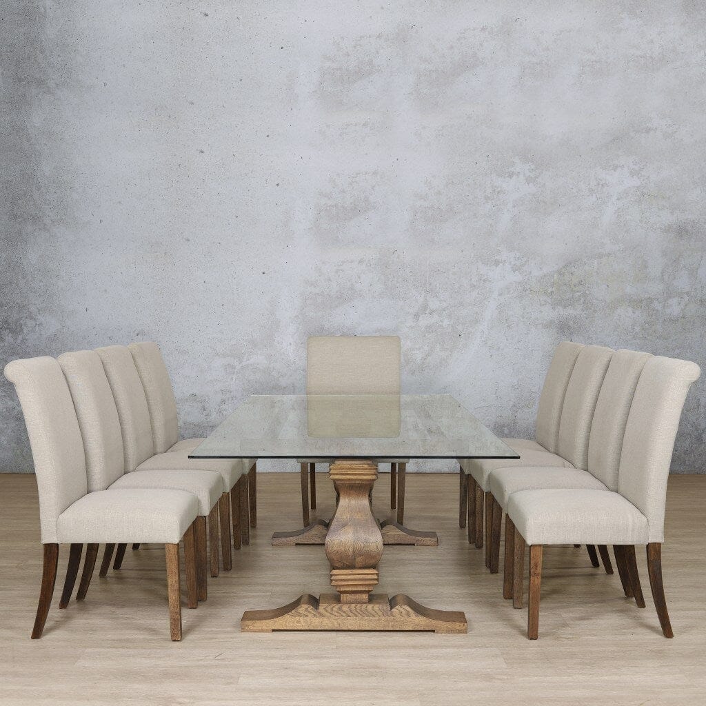 Belmont Glass Top & Baron 10 Seater Dining Set Dining room set Leather Gallery Antique Dark Oak