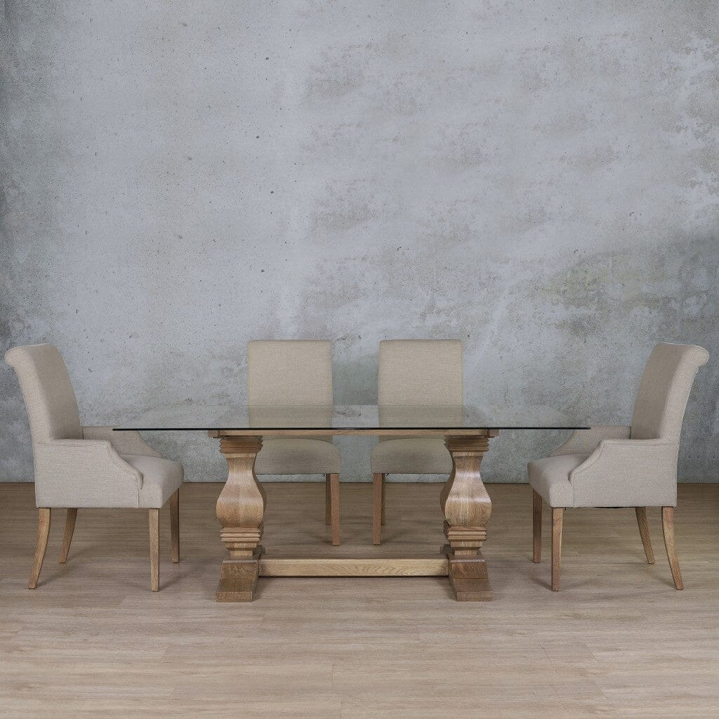 Belmont Glass Top & Baron 6 Seater Dining Set Dining room set Leather Gallery Antique Natural Oak 