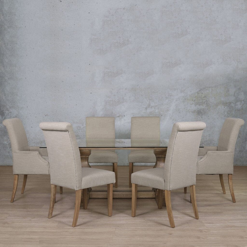 Belmont Glass Top & Baron 6 Seater Dining Set Dining room set Leather Gallery Antique Natural Oak