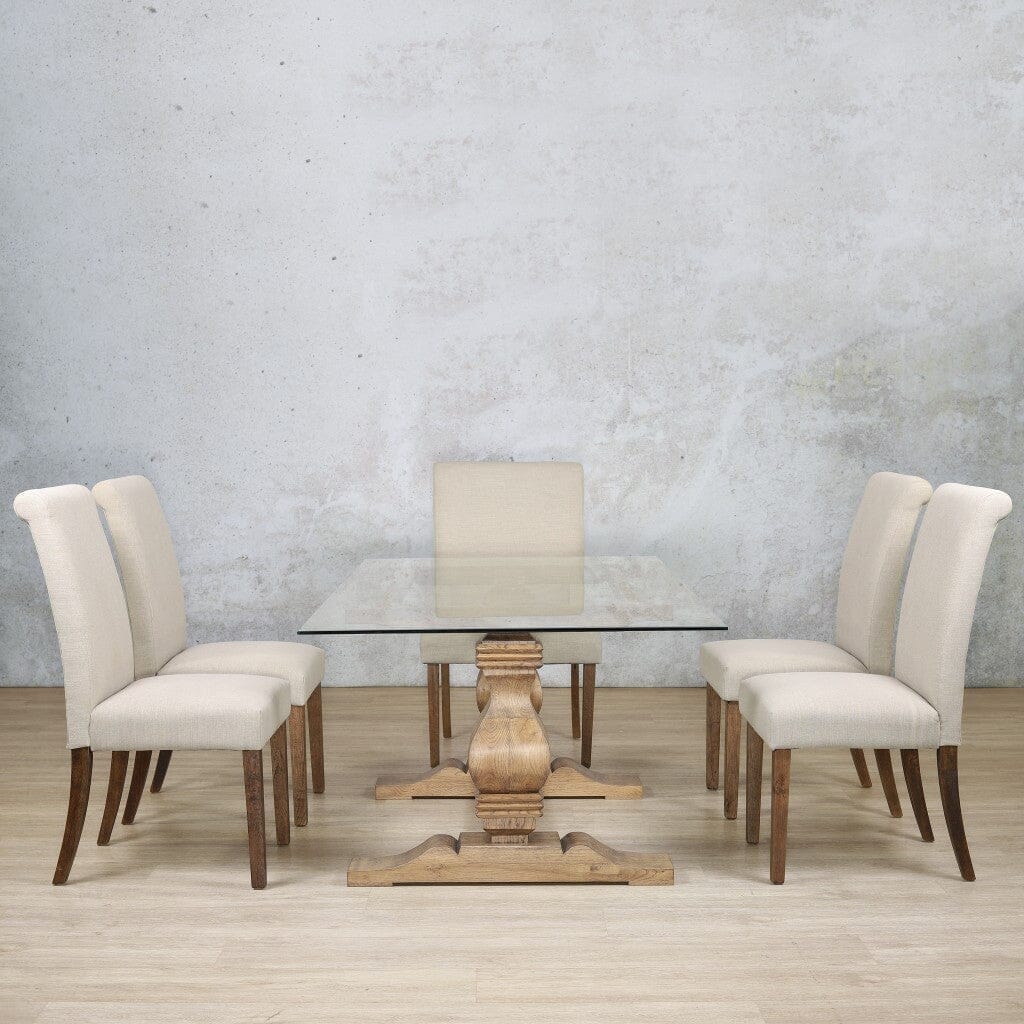 Belmont Glass Top & Baron 6 Seater Dining Set Dining room set Leather Gallery Antique Dark Oak