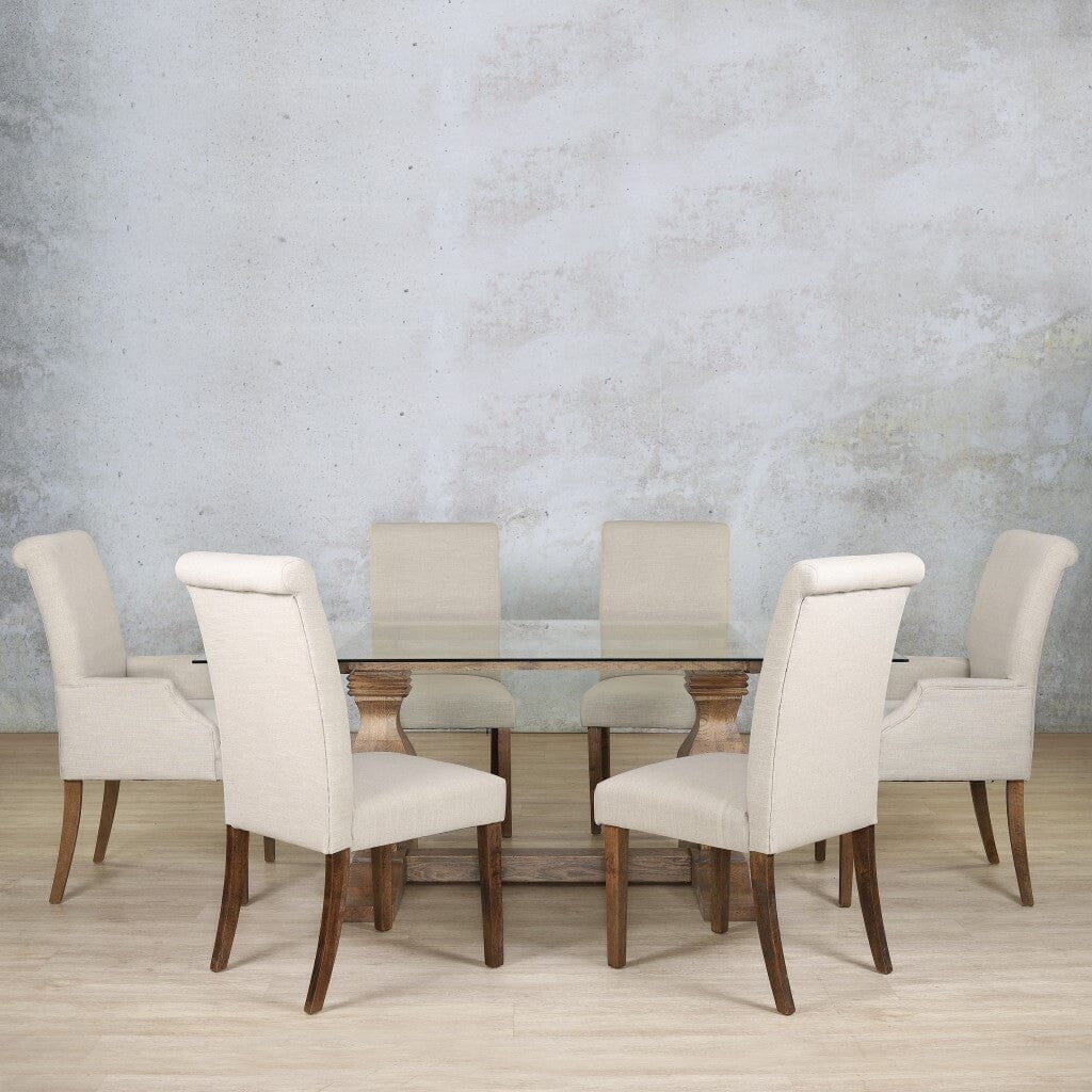 Belmont Glass Top & Baron 6 Seater Dining Set Dining room set Leather Gallery Antique Dark Oak