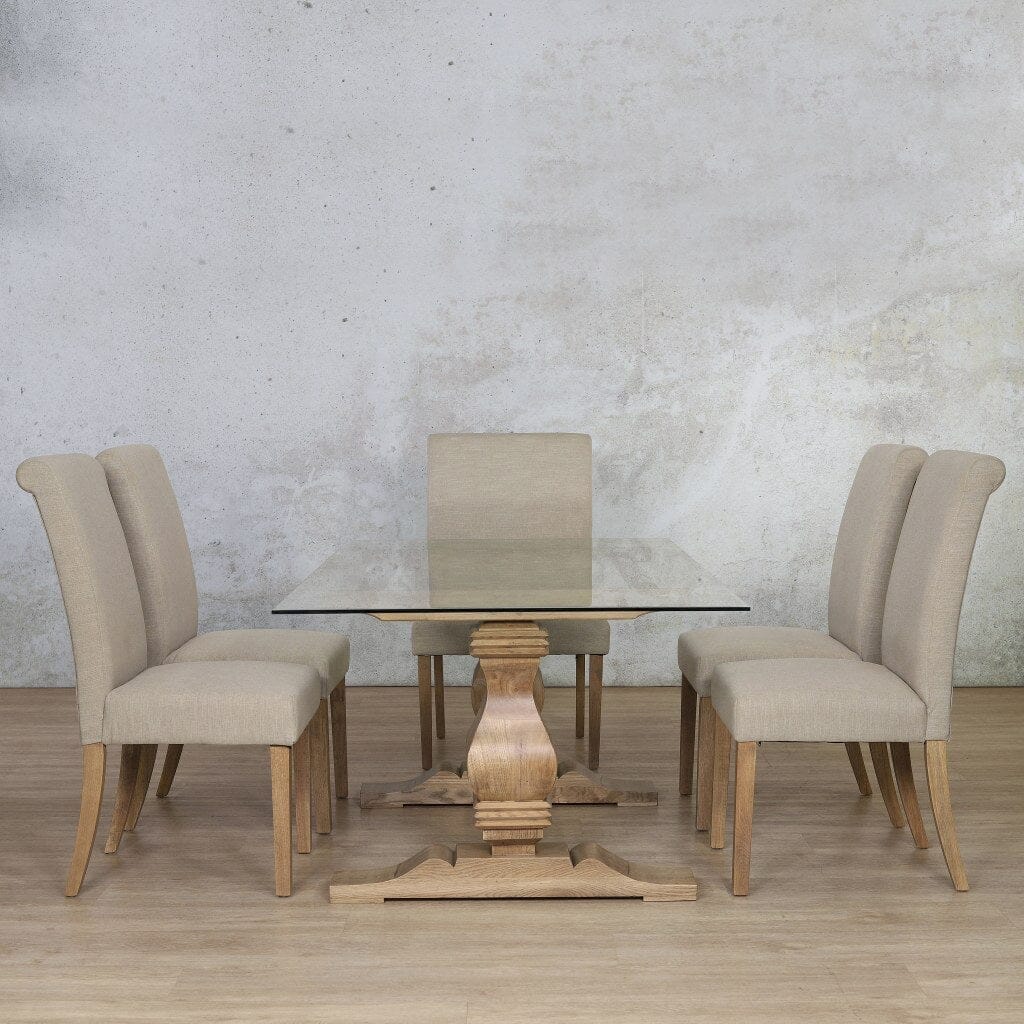 Belmont Glass Top & Baron 6 Seater Dining Set Dining room set Leather Gallery Antique Natural Oak