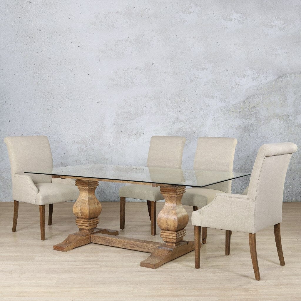 Belmont Glass Top & Baron 6 Seater Dining Set Dining room set Leather Gallery Antique Dark Oak