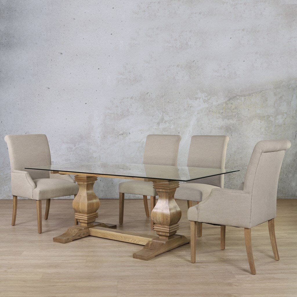 Belmont Glass Top & Baron 6 Seater Dining Set Dining room set Leather Gallery Antique Natural Oak