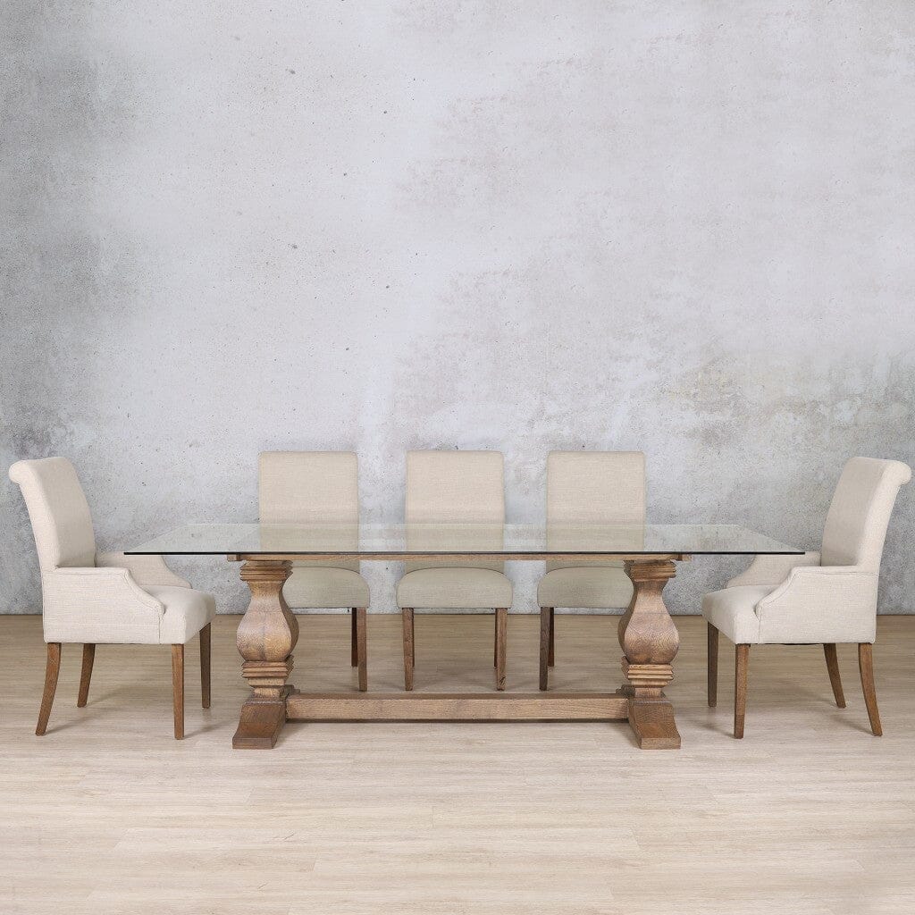 Belmont Glass Top & Baron 8 Seater Dining Set Dining room set Leather Gallery Antique Dark Oak 