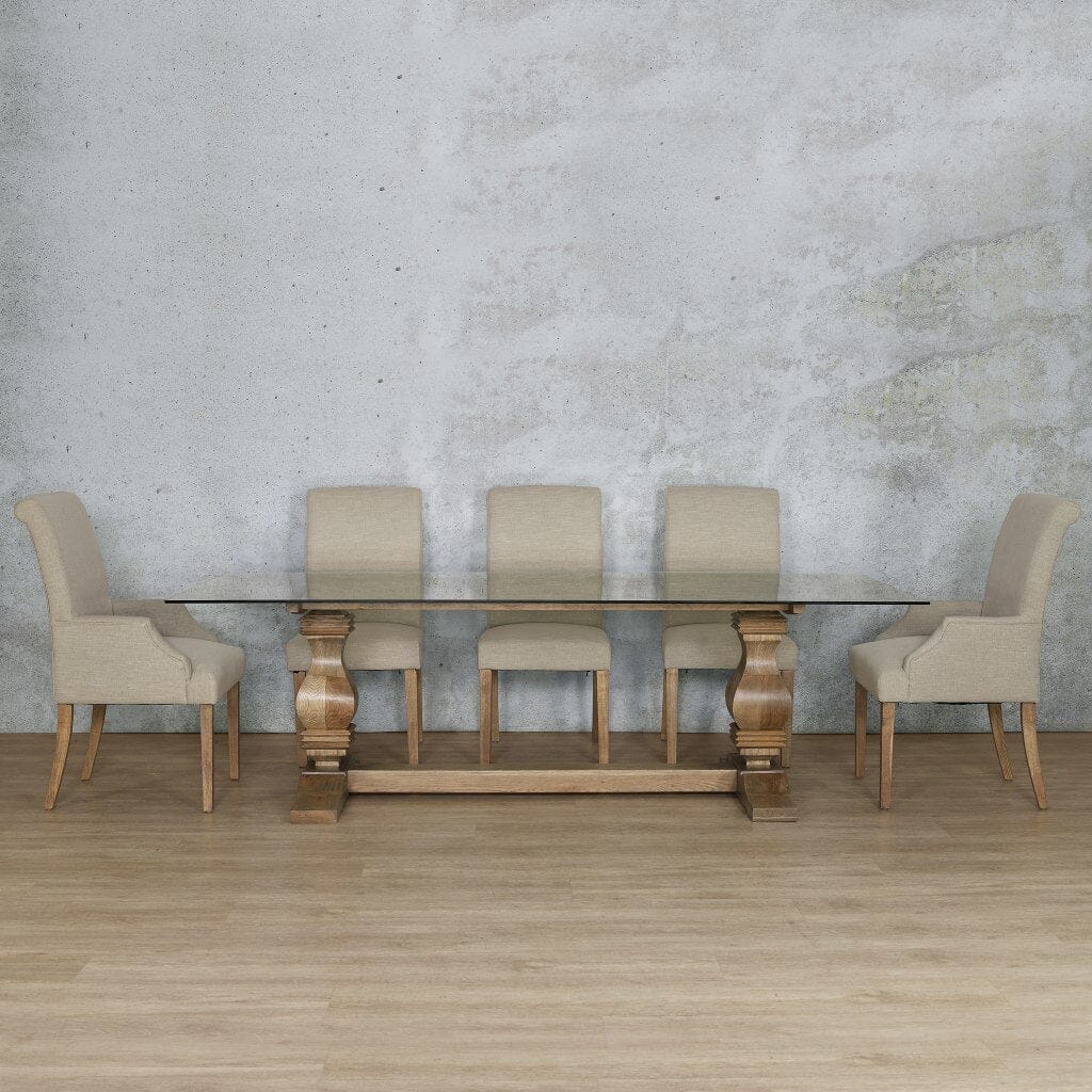 Belmont Glass Top & Baron 8 Seater Dining Set Dining room set Leather Gallery Antique Natural Oak 