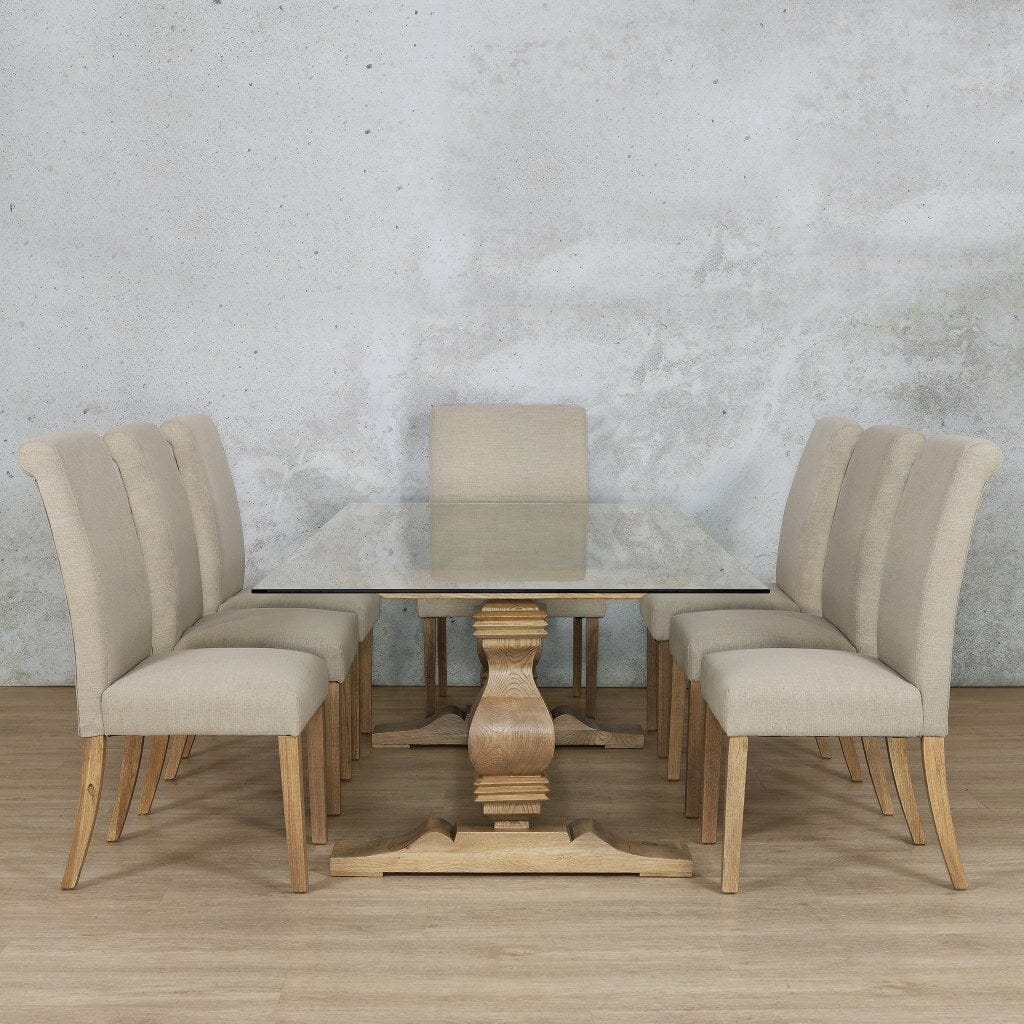 Belmont Glass Top & Baron 8 Seater Dining Set Dining room set Leather Gallery Antique Natural oak