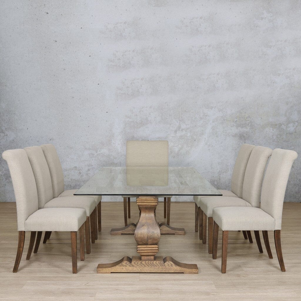 Belmont Glass Top & Baron 8 Seater Dining Set Dining room set Leather Gallery Antique Dark oak