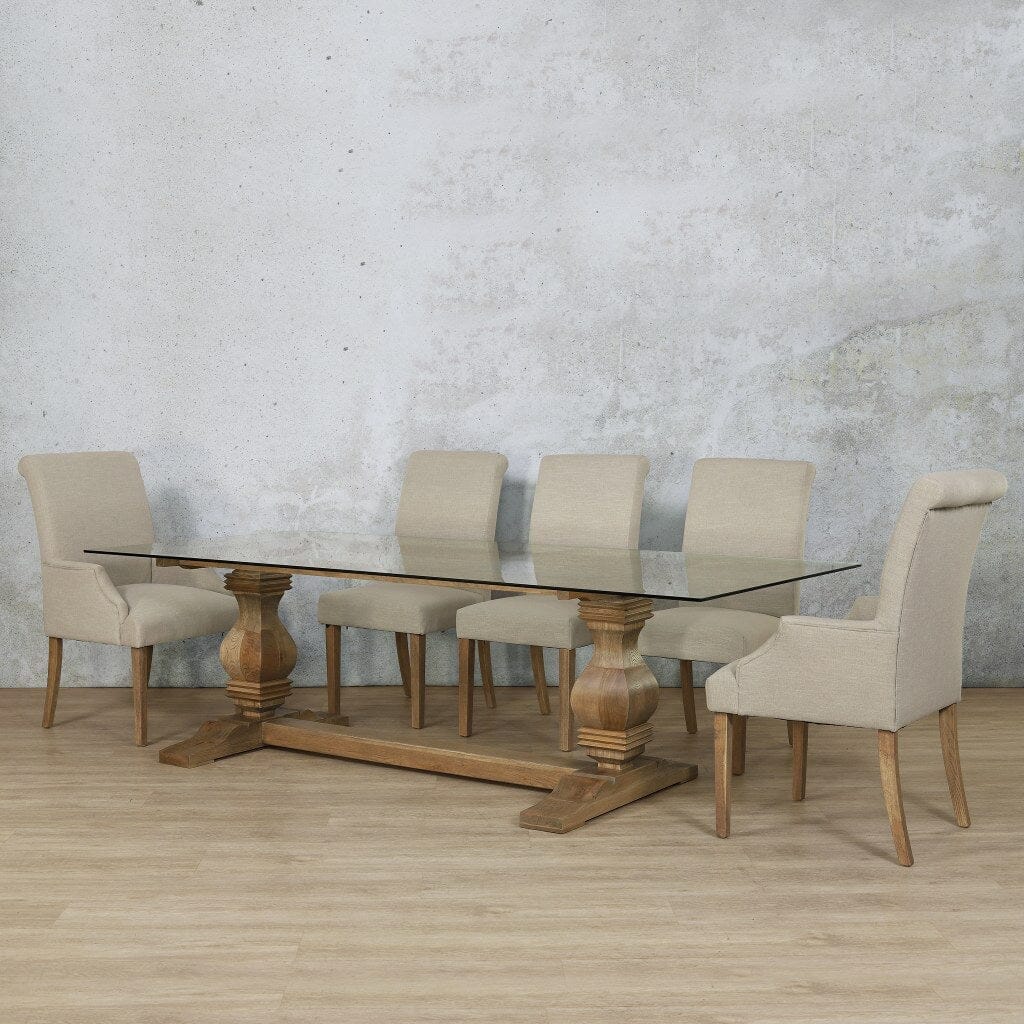 Belmont Glass Top & Baron 8 Seater Dining Set Dining room set Leather Gallery Antique Natural oak