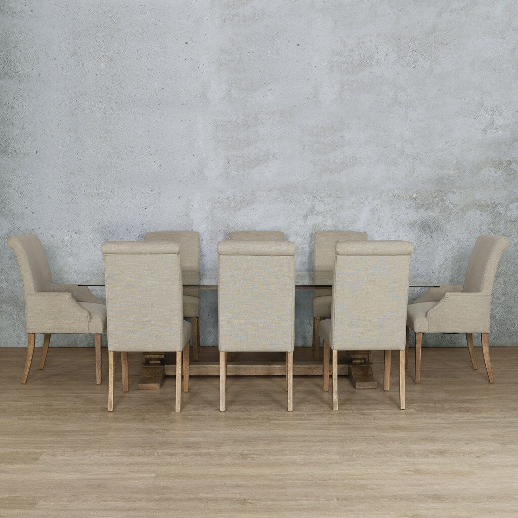 Belmont Glass Top & Baron 8 Seater Dining Set Dining room set Leather Gallery Antique Natural oak