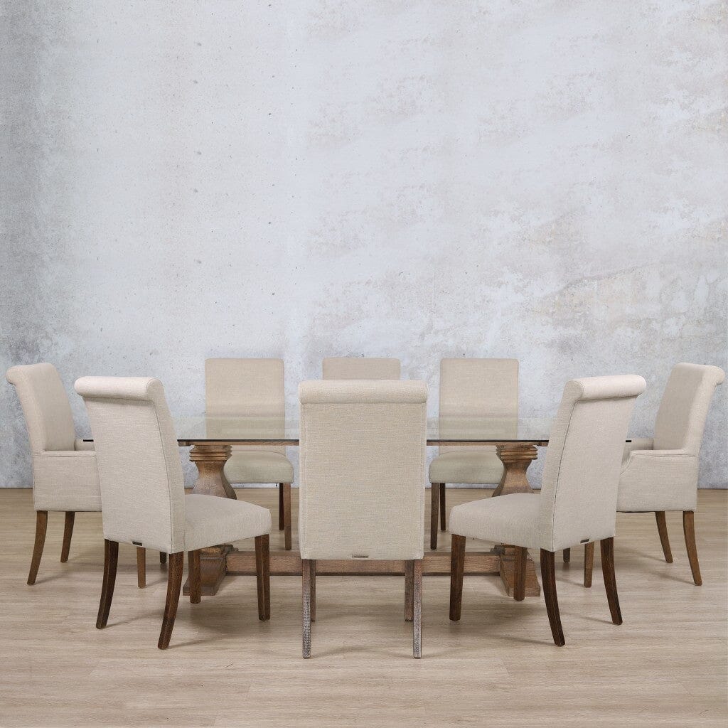 Belmont Glass Top & Baron 8 Seater Dining Set Dining room set Leather Gallery Antique Dark oak