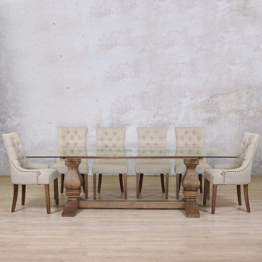 Belmont Glass Top & Duchess 10 Seater Dining Set Dining room set Leather Gallery Antique Dark Oak 