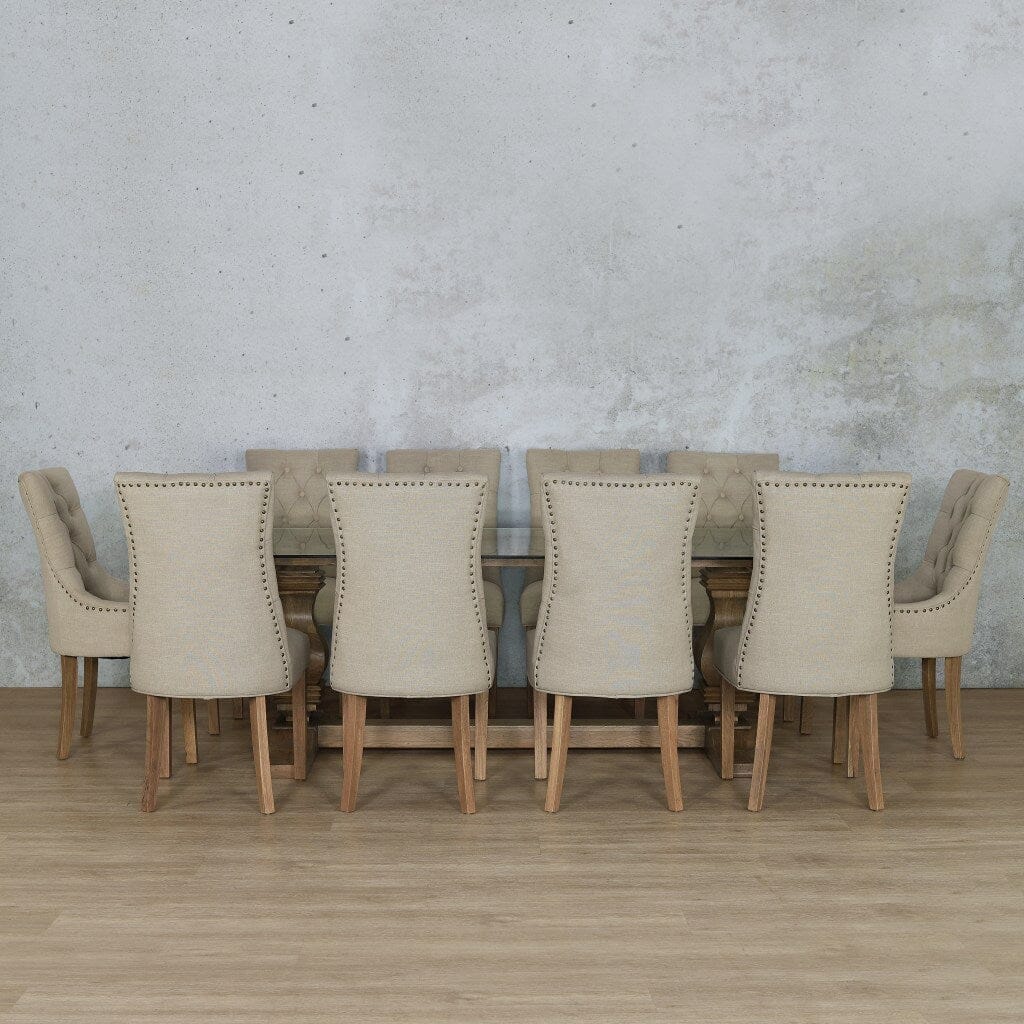 Belmont Glass Top & Duchess 10 Seater Dining Set Dining room set Leather Gallery Antique Natural Oak