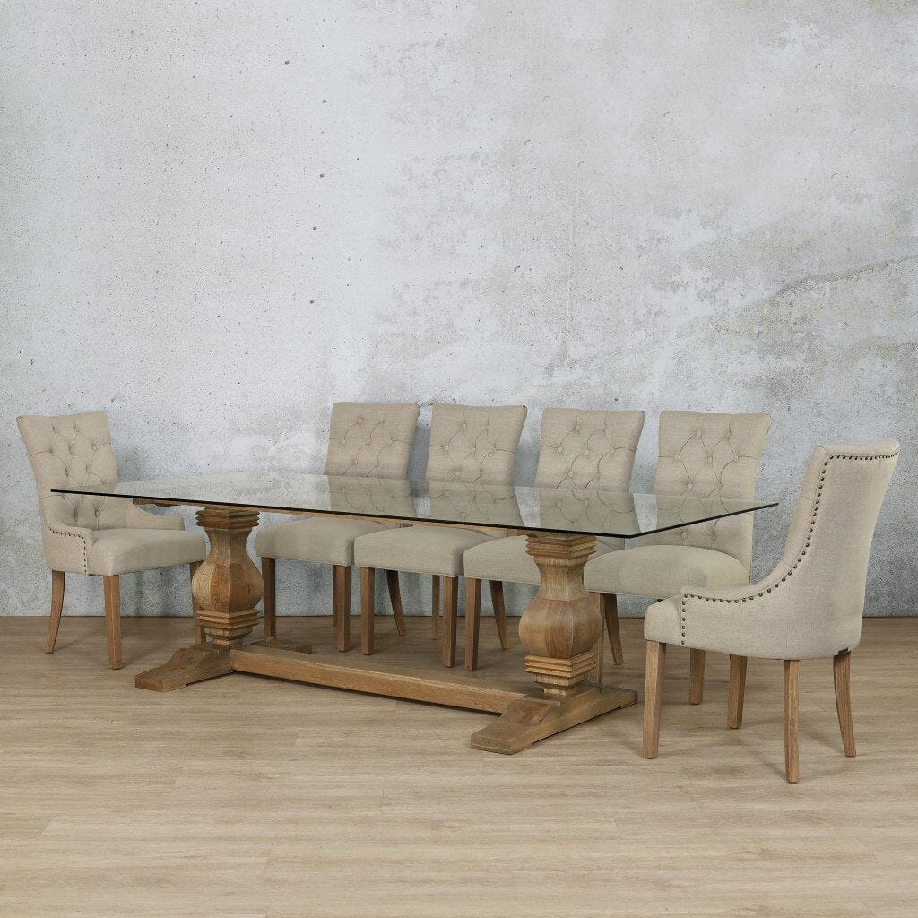 Belmont Glass Top & Duchess 10 Seater Dining Set Dining room set Leather Gallery Antique Natural Oak