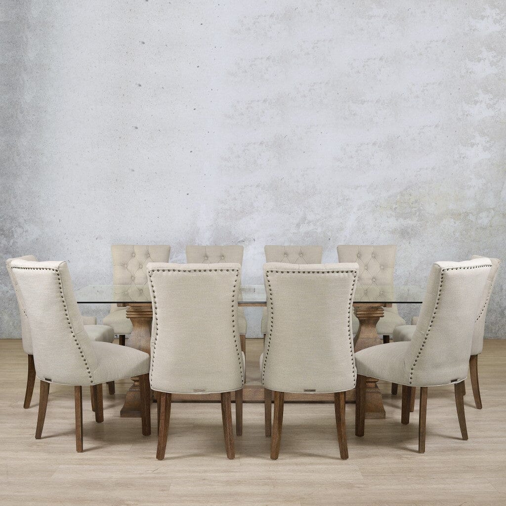 Belmont Glass Top & Duchess 10 Seater Dining Set Dining room set Leather Gallery Antique Dark Oak