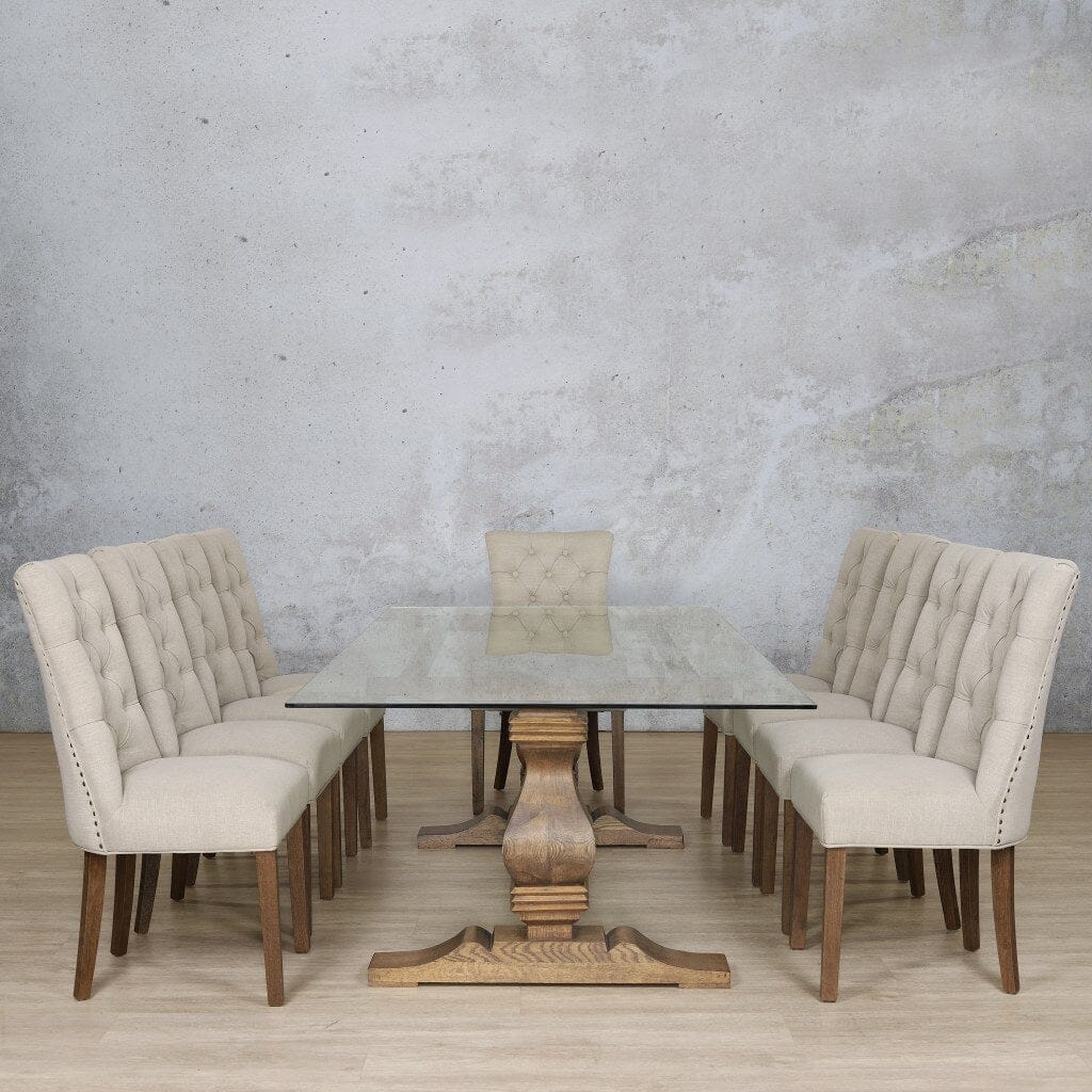 Belmont Glass Top & Duchess 10 Seater Dining Set Dining room set Leather Gallery Antique Dark Oak