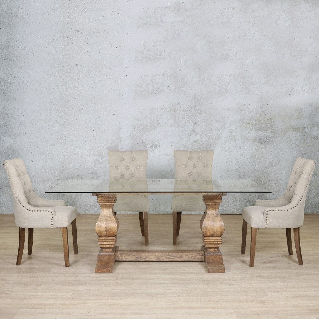 Belmont Glass Top &amp; Duchess 6 Seater Dining Set Dining room set Leather Gallery Antique Dark Oak
