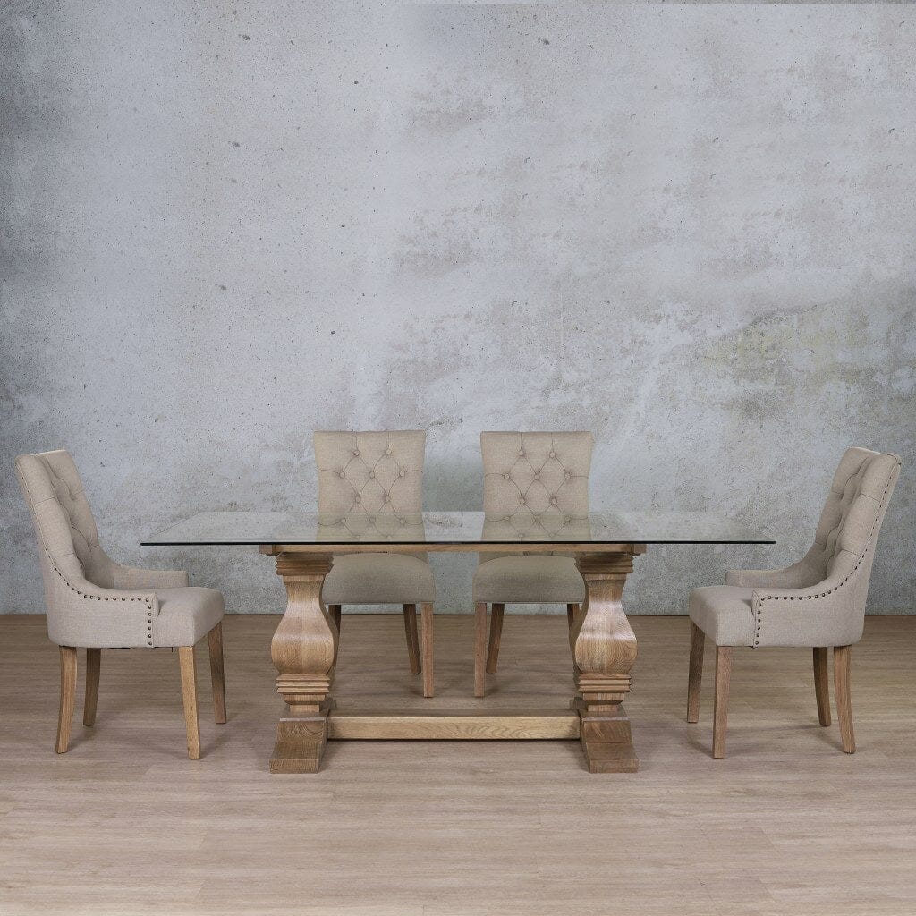 Belmont Glass Top & Duchess 6 Seater Dining Set Dining room set Leather Gallery Antique Natural Oak 