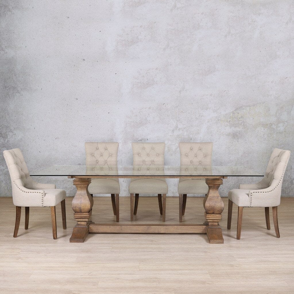 Stylish Belmont glass dining room table and chairs perfect for modern interiors.