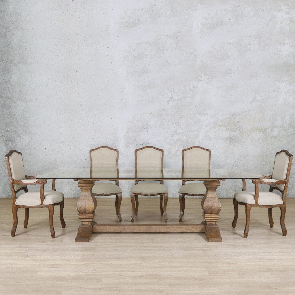 Duke chairs paired with Belmont 8 seat dining table set in a stylish setting.  Antique Dark Oak 