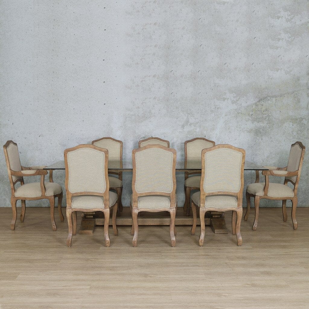 Classic design of the Belmont 8 seat dining table set with Duke chairs.  Antique Natural Oak 