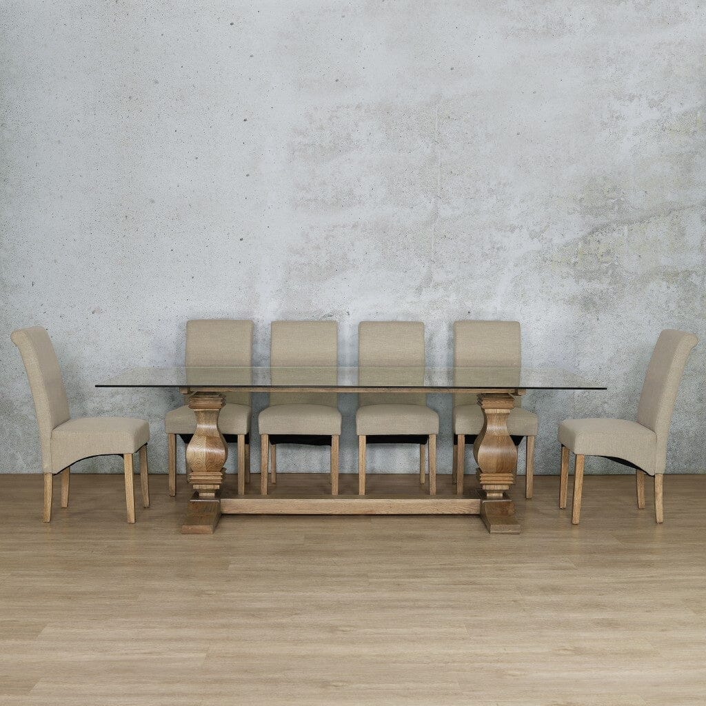 Belmont Glass Top & Windsor 10 Seater Dining Set Dining room set Leather Gallery Antique Natural Oak 