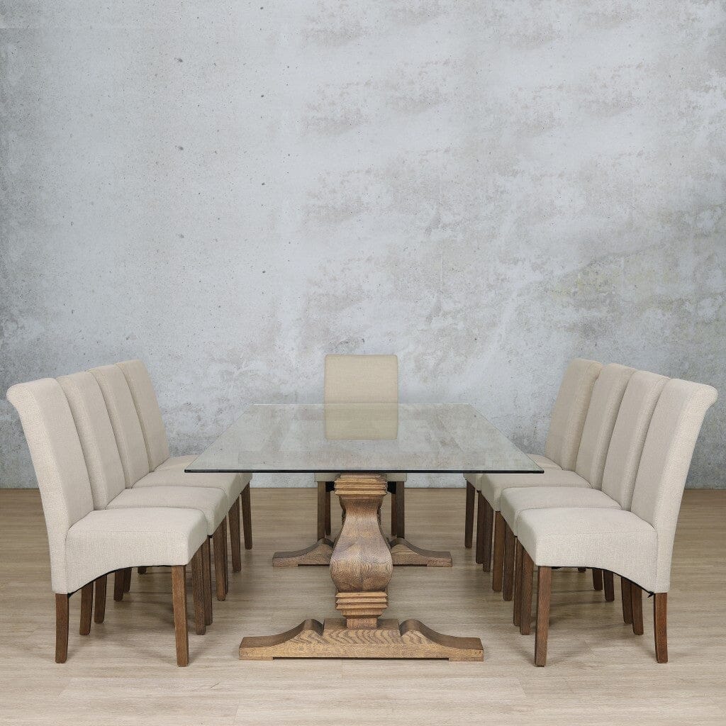 Belmont Glass Top & Windsor 10 Seater Dining Set Dining room set Leather Gallery  Antique Dark Oak 