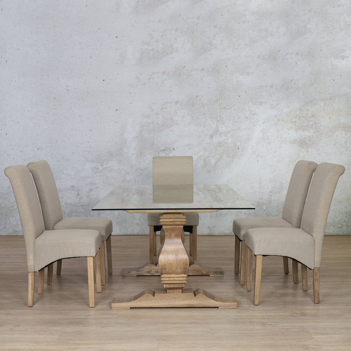 Belmont Glass Top & Windsor 6 Seater Dining Set Dining room set Leather Gallery  Antique Natural Oak 