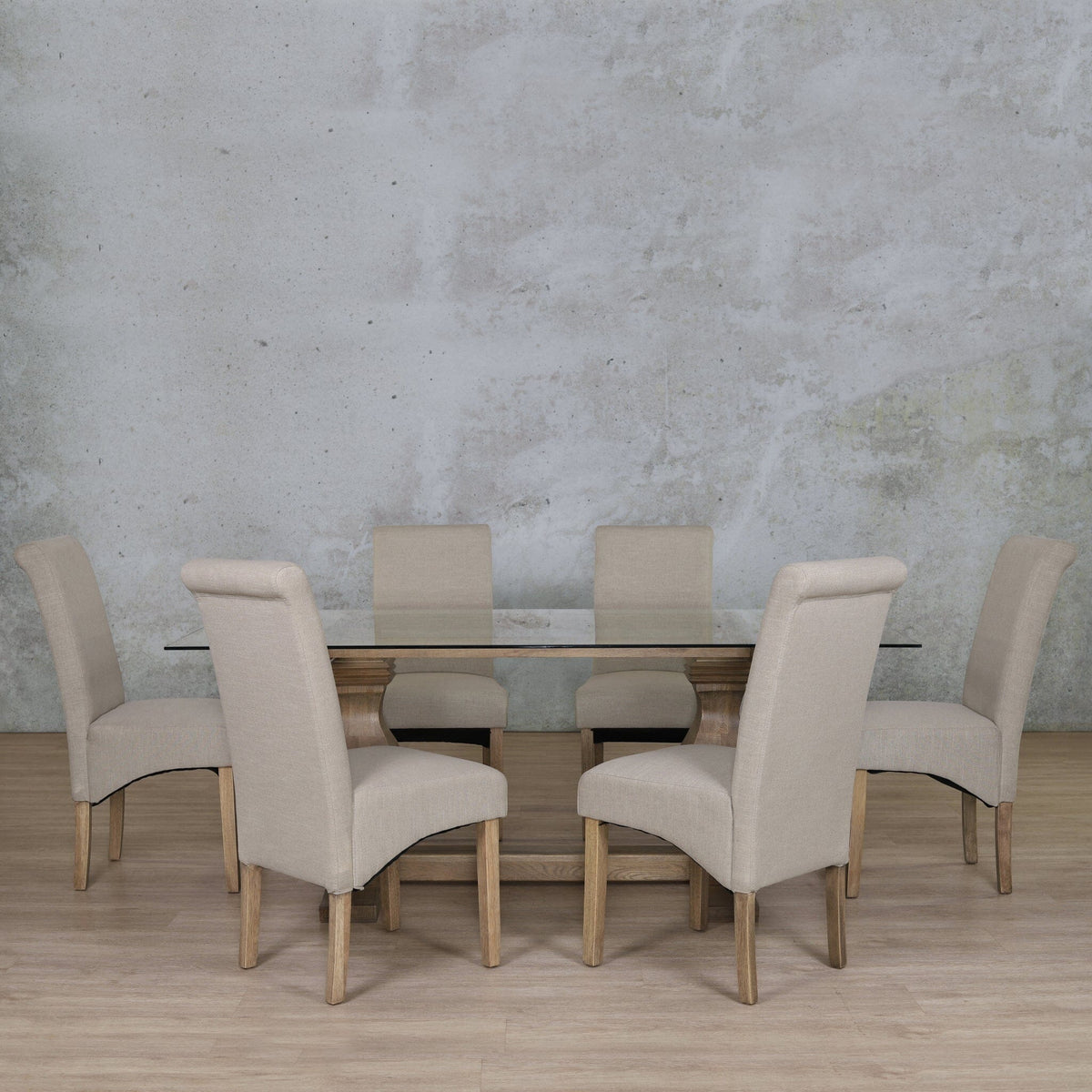 Belmont Glass Top & Windsor 6 Seater Dining Set Dining room set Leather Gallery  Antique Natural Oak 