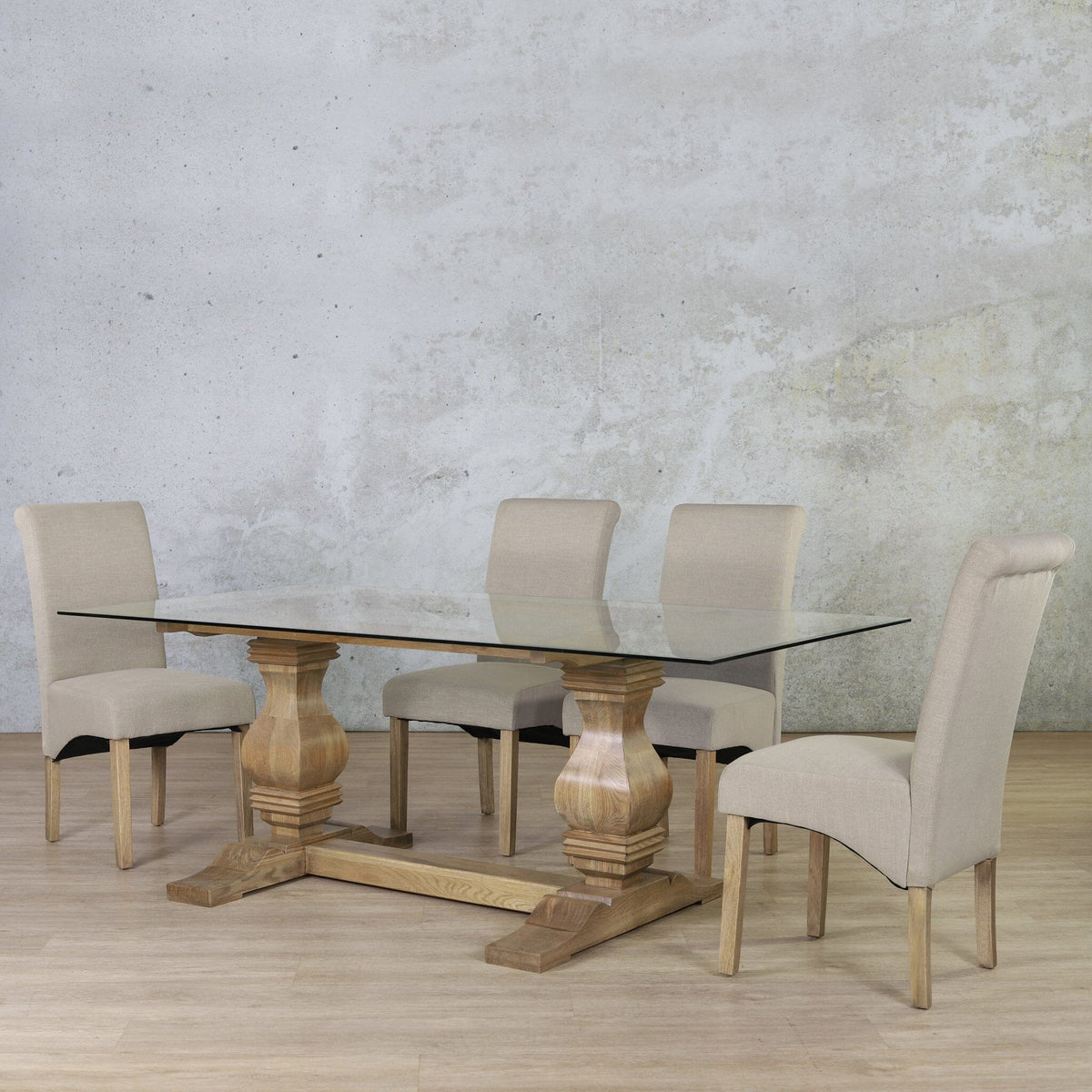 Belmont Glass Top & Windsor 6 Seater Dining Set Dining room set Leather Gallery  Antique Natural Oak 