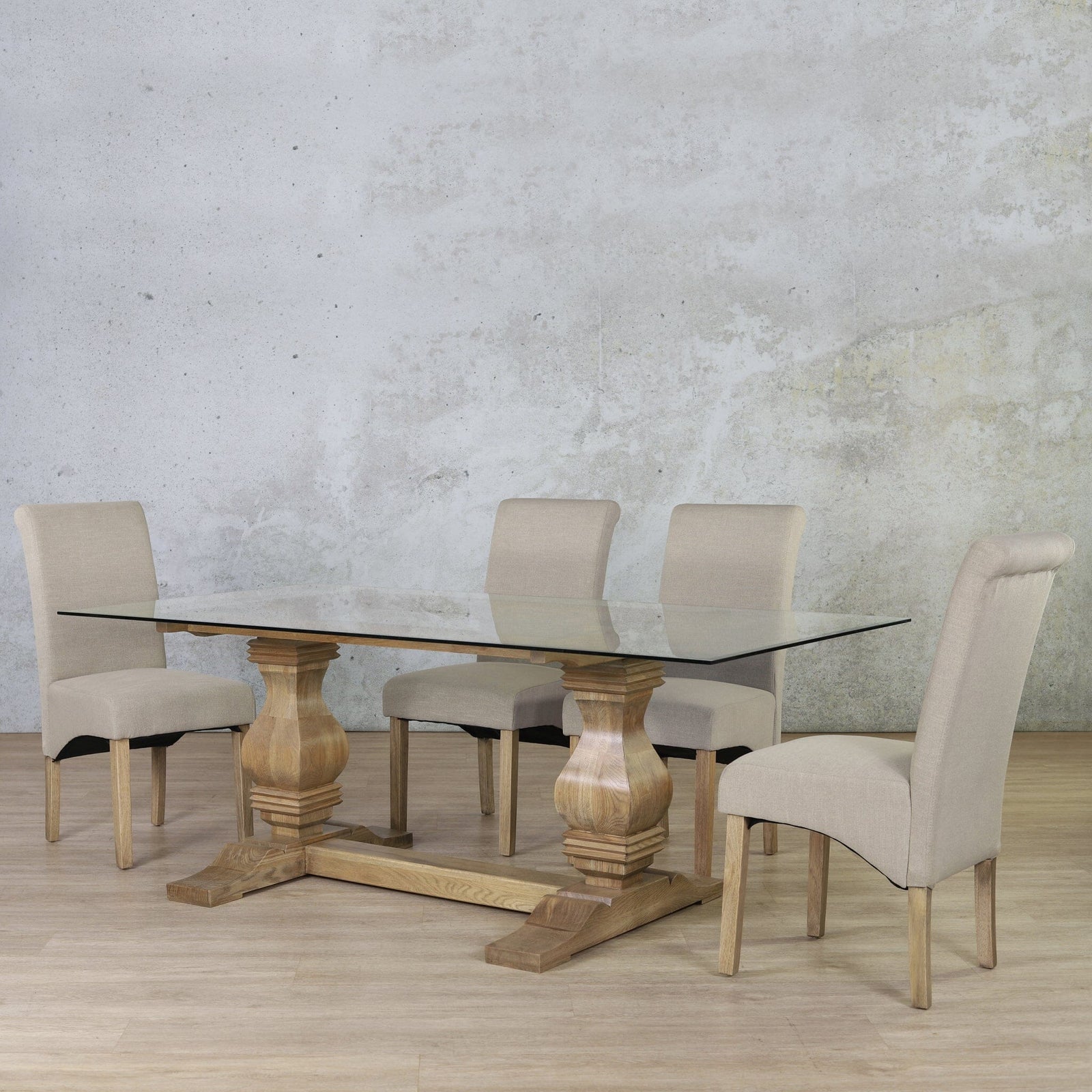 Belmont Glass Top & Windsor 6 Seater Dining Set Dining room set Leather Gallery  Antique Natural Oak 