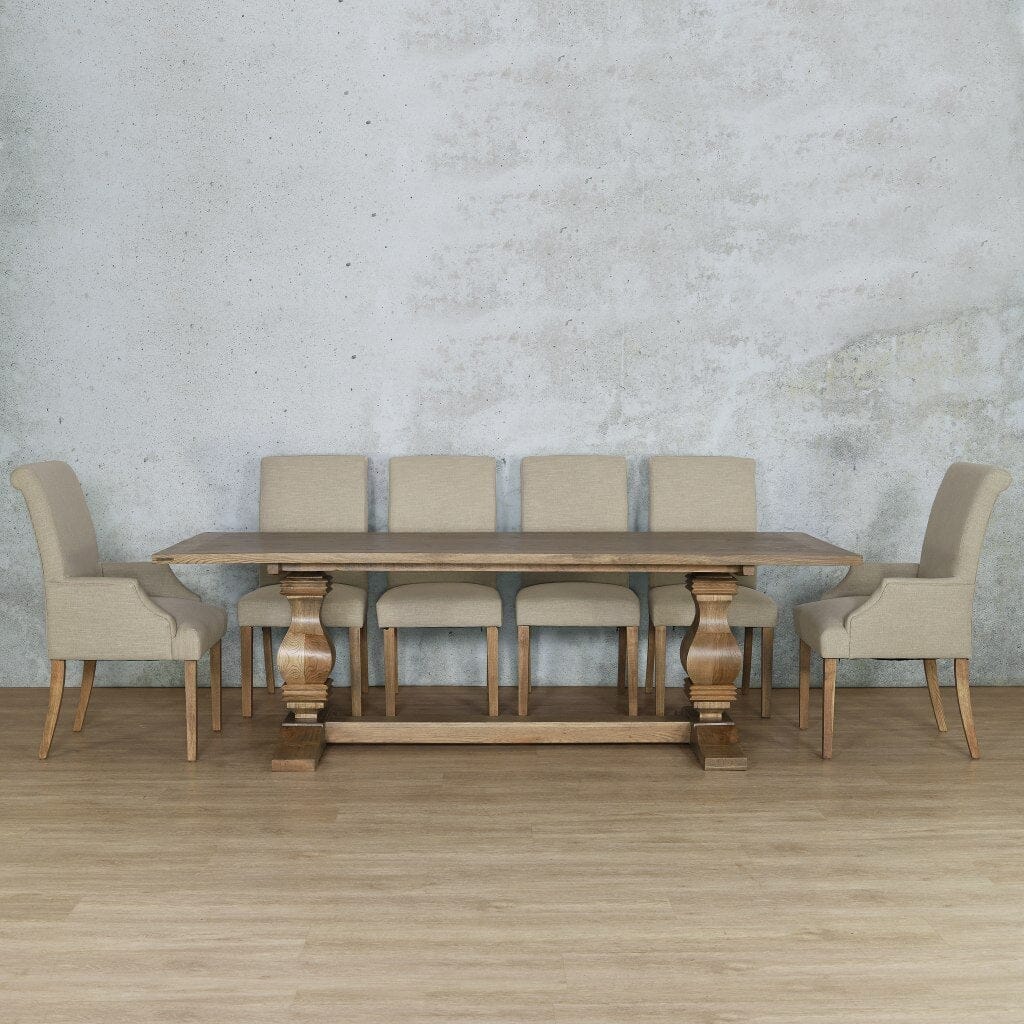 Belmont Wood Top & Baron 10 Seater Dining Set Dining room set Leather Gallery Antique Natural Oak 