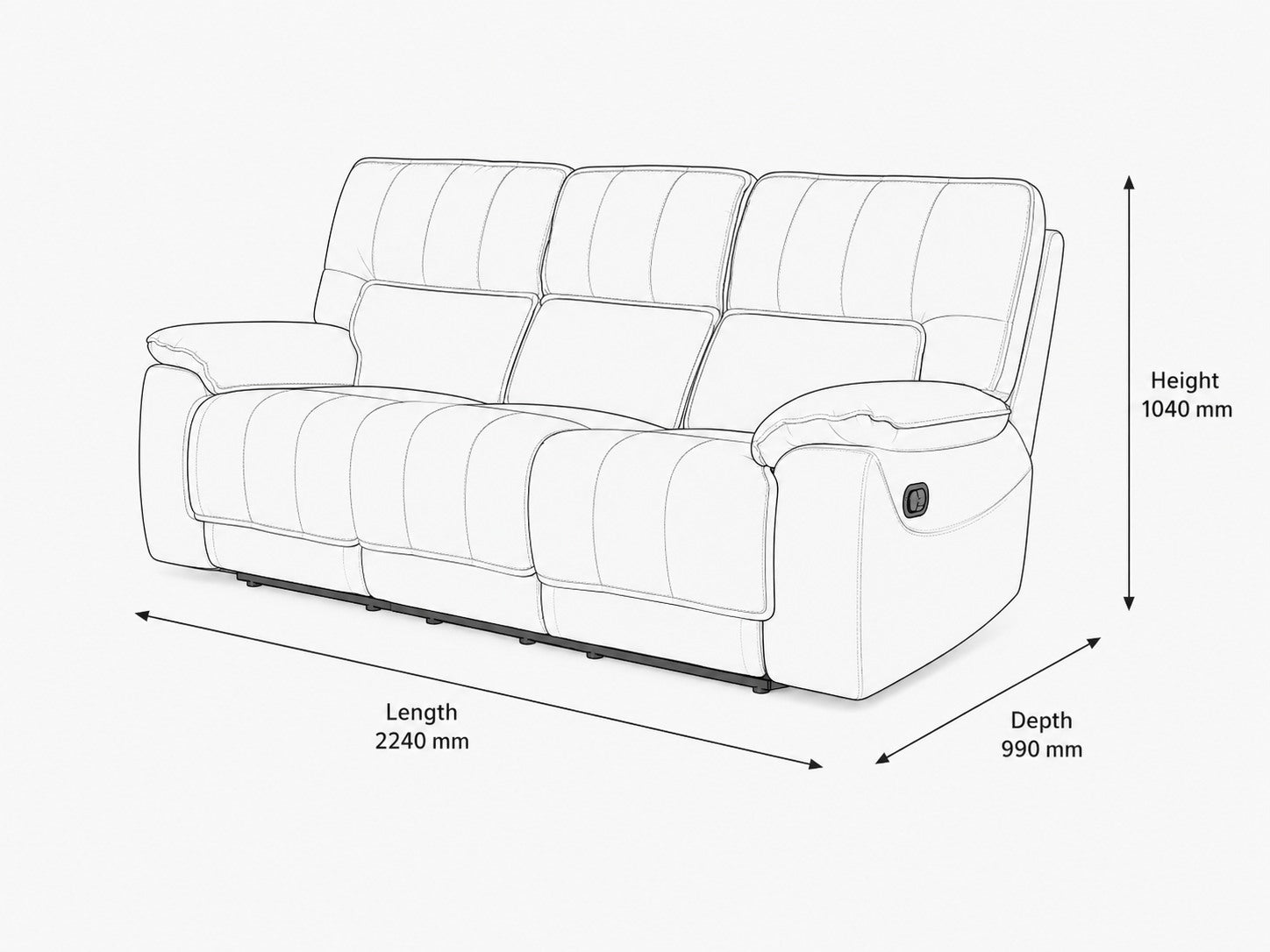 Measurement chart for Bentley Leather Recliner 3 Seater