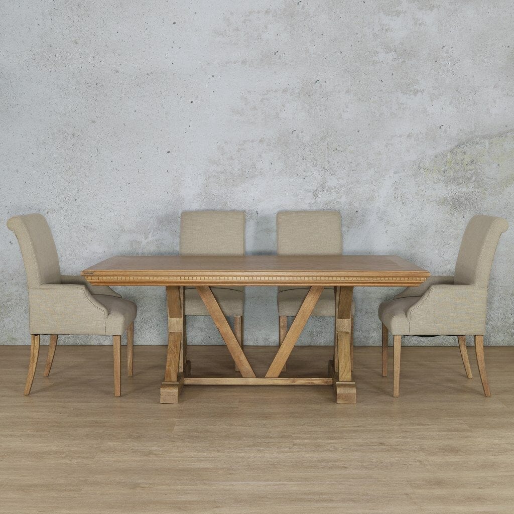 Berkeley Fluted Wood Top & Baron 6 Seater Dining Set Dining room set Leather Gallery Antique Natural Oak 