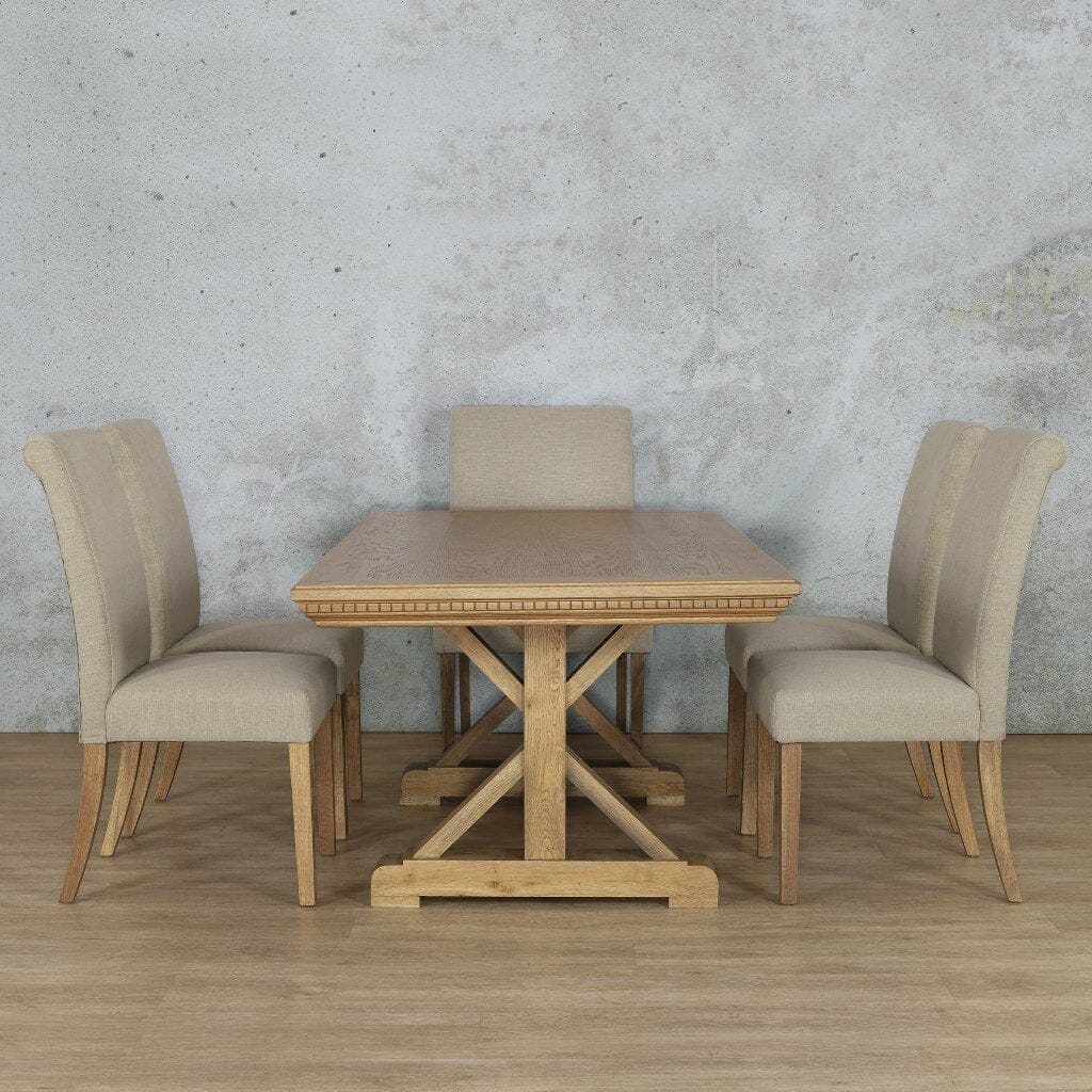 Berkeley Fluted Wood Top & Baron 6 Seater Dining Set Dining room set Leather Gallery  Antique Natural Oak 