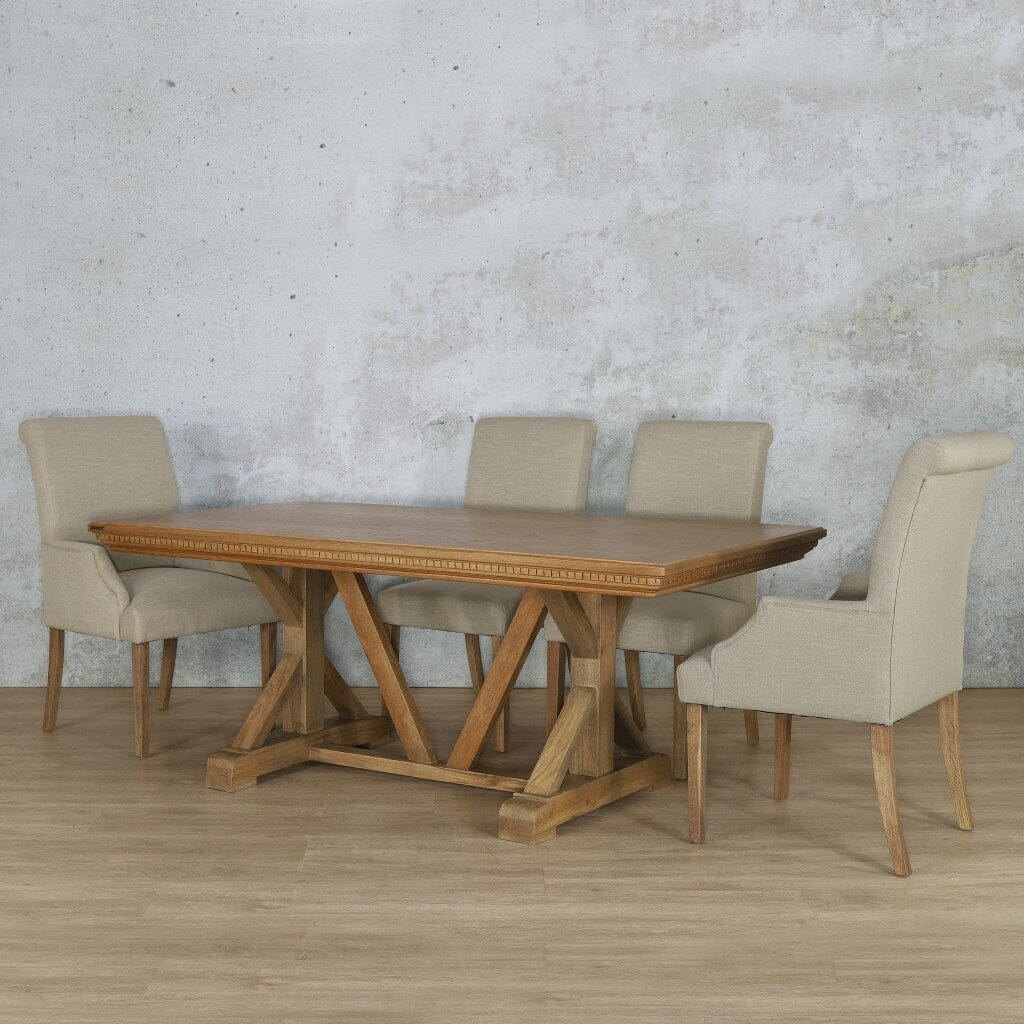 Berkeley Fluted Wood Top & Baron 6 Seater Dining Set Dining room set Leather Gallery  Antique Natural Oak 