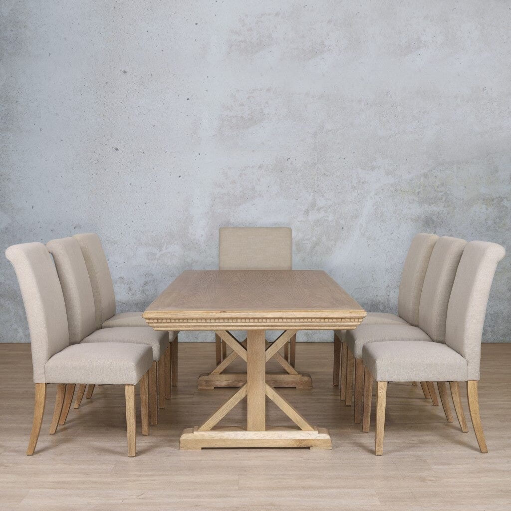 Berkeley Fluted Wood Top & Baron 8 Seater Dining Set Dining room set Leather Gallery  Antique Natural Oak 